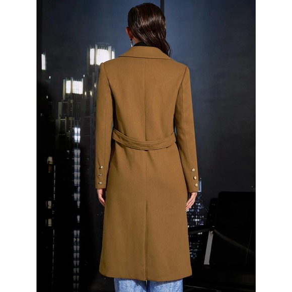 Double Breasted Belted Overcoat long pea coat brown long line - Picture 2 of 6